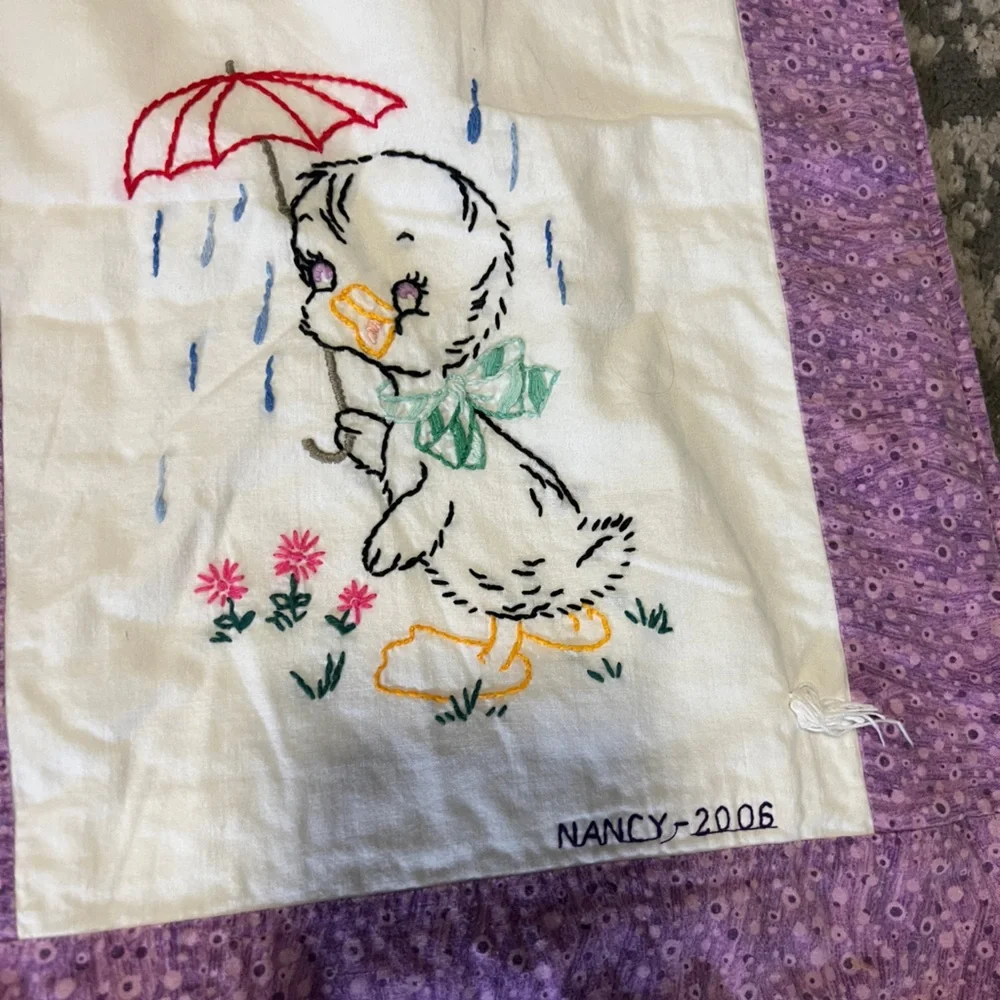 Handmade purple embroidered duck Quilt